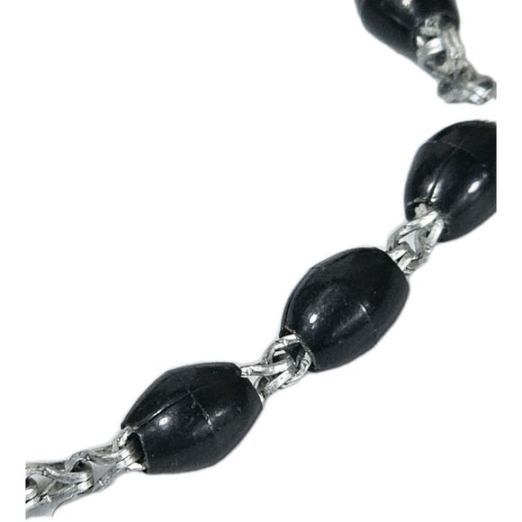 Vintage Rosary Made in Italy Black Oval Beads with Silver Tone Crucifix 18in - Picture 8 of 12